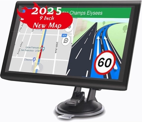 Car GPS Navigation Truck RV, 9 inch Touch Screen Latest 2025 Map, Real Voice Spoken Turn-by-Turn Direction Reminding Navigation System for Cars, Vehicle GPS with Speed and Red Light Warning (Black)