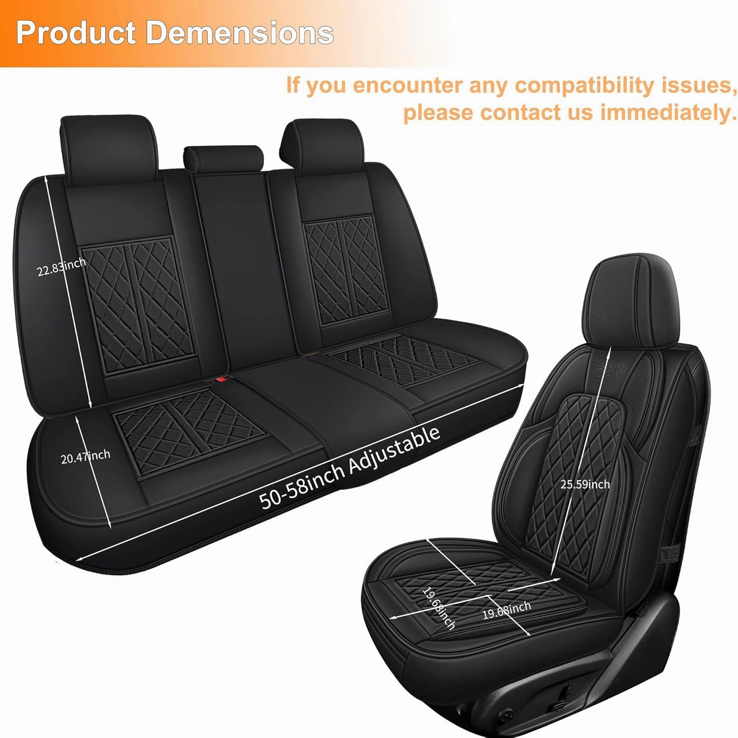 Car Seat Covers Full Set Universal Fit for Cars, SUV, Sedans, Anti-Slip Breathable Faux Leather Automotive Seat Covers (Black, Full Set)