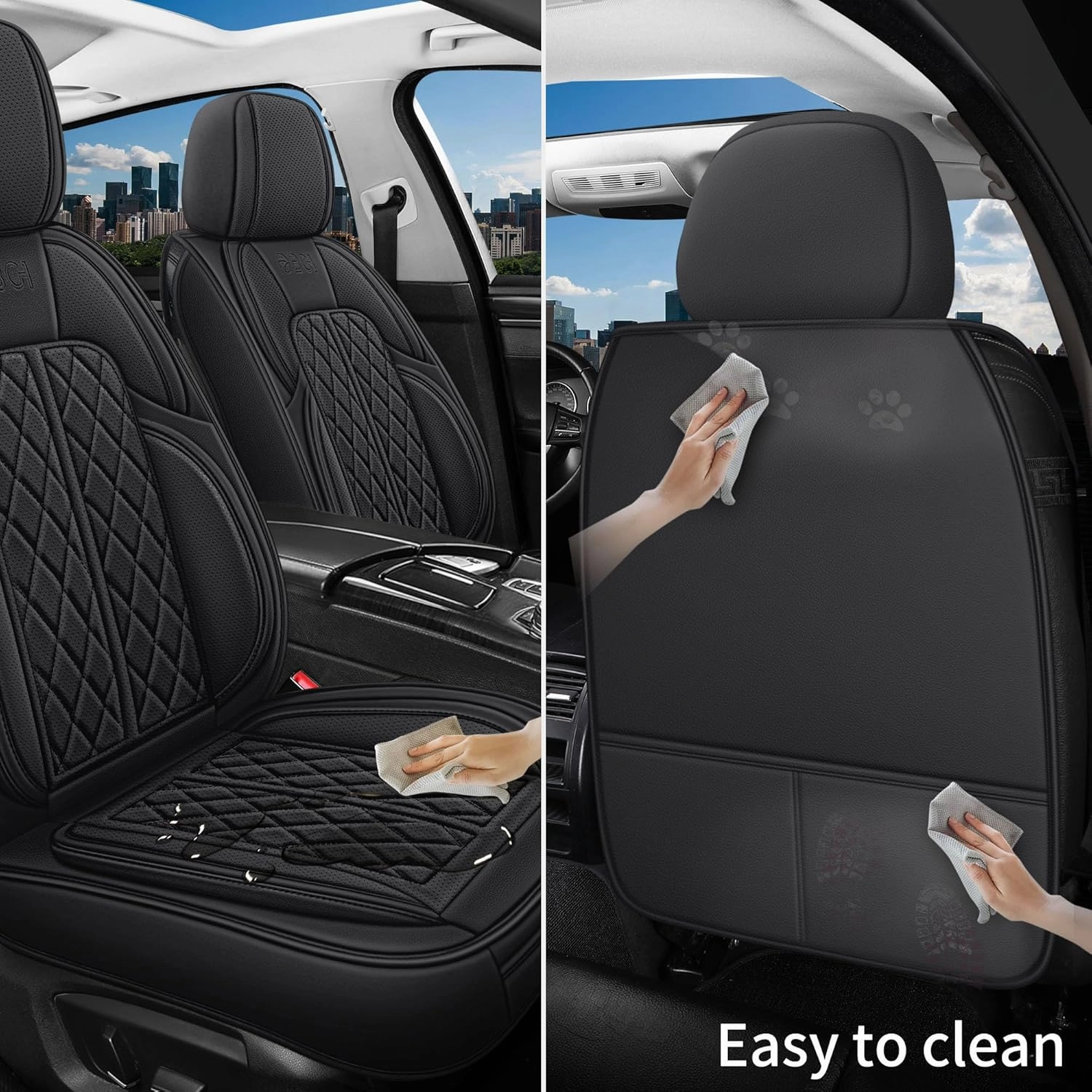 Car Seat Covers Full Set Universal Fit for Cars, SUV, Sedans, Anti-Slip Breathable Faux Leather Automotive Seat Covers (Black, Full Set)