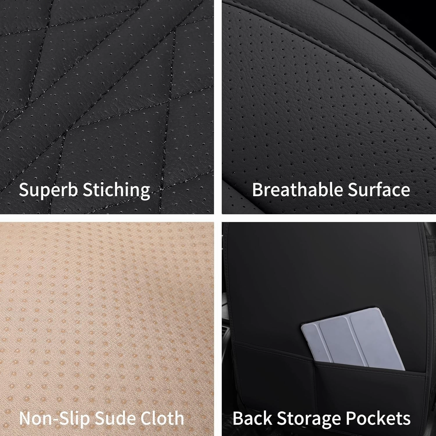 Car Seat Covers Full Set Universal Fit for Cars, SUV, Sedans, Anti-Slip Breathable Faux Leather Automotive Seat Covers (Black, Full Set)