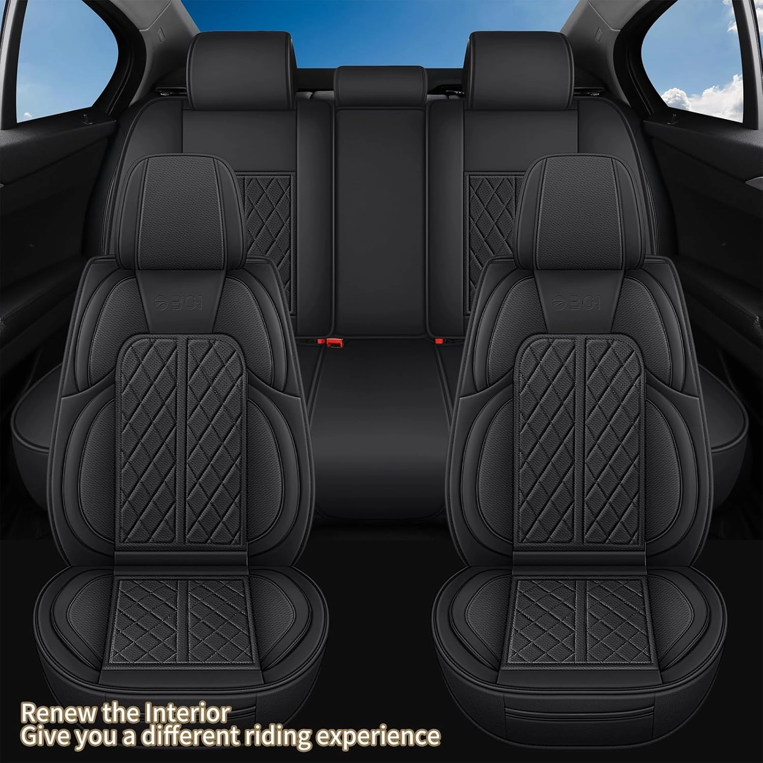 Car Seat Covers Full Set Universal Fit for Cars, SUV, Sedans, Anti-Slip Breathable Faux Leather Automotive Seat Covers (Black, Full Set)