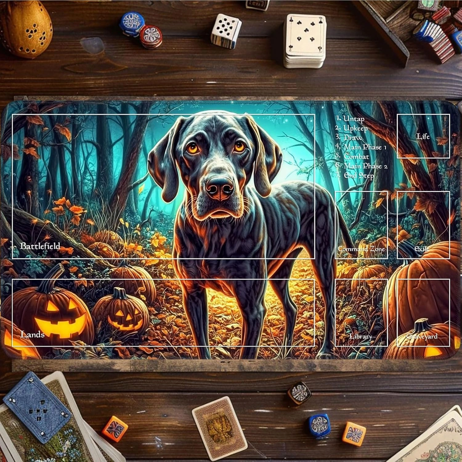 Card Playmat for MTG & TCG, 24x14 inch Non-Slip Magic Playmat & Zones, Durable Rubber Surface, Ideal for Card Games & Board Games, Portable with Storage Bag, German Shorthaired