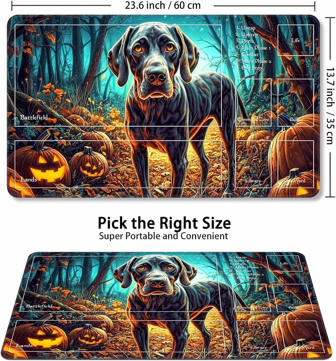 Card Playmat for MTG & TCG, 24x14 inch Non-Slip Magic Playmat & Zones, Durable Rubber Surface, Ideal for Card Games & Board Games, Portable with Storage Bag, German Shorthaired