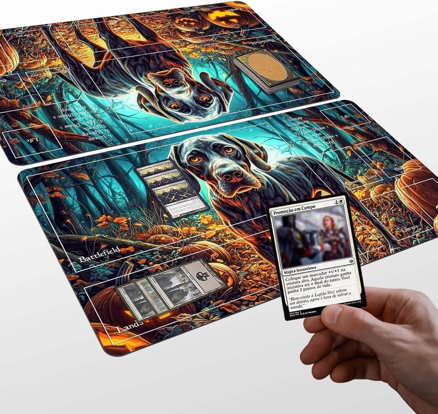 Card Playmat for MTG & TCG, 24x14 inch Non-Slip Magic Playmat & Zones, Durable Rubber Surface, Ideal for Card Games & Board Games, Portable with Storage Bag, German Shorthaired