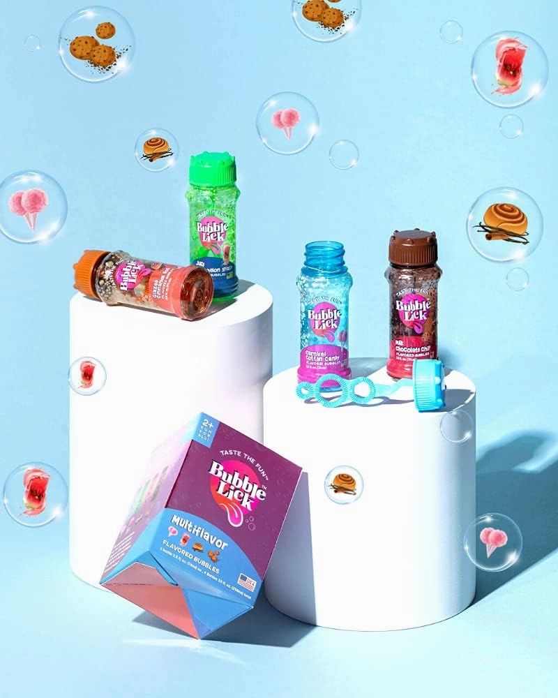 Carnival Cotton Candy (2.5 Fl Oz, 4-Pack), Lickable Bubbles for Kids and Pets - Natural Flavor, Great for Toys & Refillable Bubble Solution