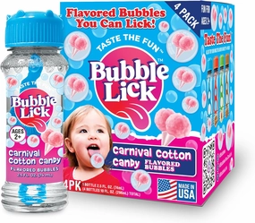 Carnival Cotton Candy (2.5 Fl Oz, 4-Pack), Lickable Bubbles for Kids and Pets - Natural Flavor, Great for Toys & Refillable Bubble Solution