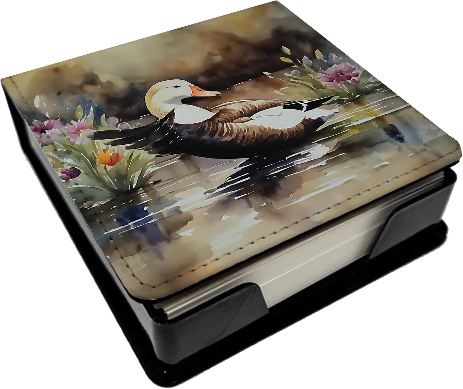 Caroline's Treasures Common Eider Duck PU Leather Note Paper Holder with Artist-Designed Cover, Desk Accessory, Office Gift