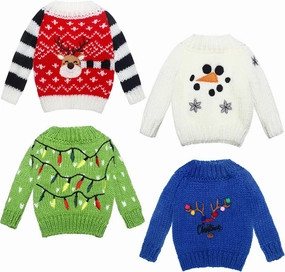Chalyna 4 Pieces Christmas Elf Accessories Christmas Clothes Sweater Set Elf Hand Knitted Clothing Elk Snowflake Print Pearl Xmas Accessory Set Decor(Lovely)