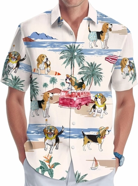 Chicken Print Hawaiian Shirt, Tropical Rooster Casual Button Shirt, Summer Gifts, Birthday Gifts