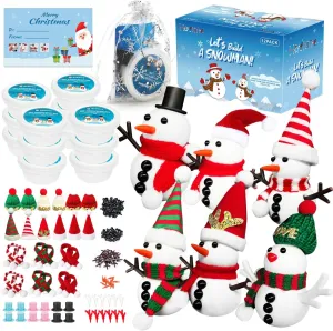 Christmas Crafts Snowman Kit with Cards, 12-Pack DIY Snowman Craft Kit for Kids, Creative Modeling Clay Build a Snowman Making Kit for Classroom Xmas Activities, Stocking Stuffers, Kids Toys Favors