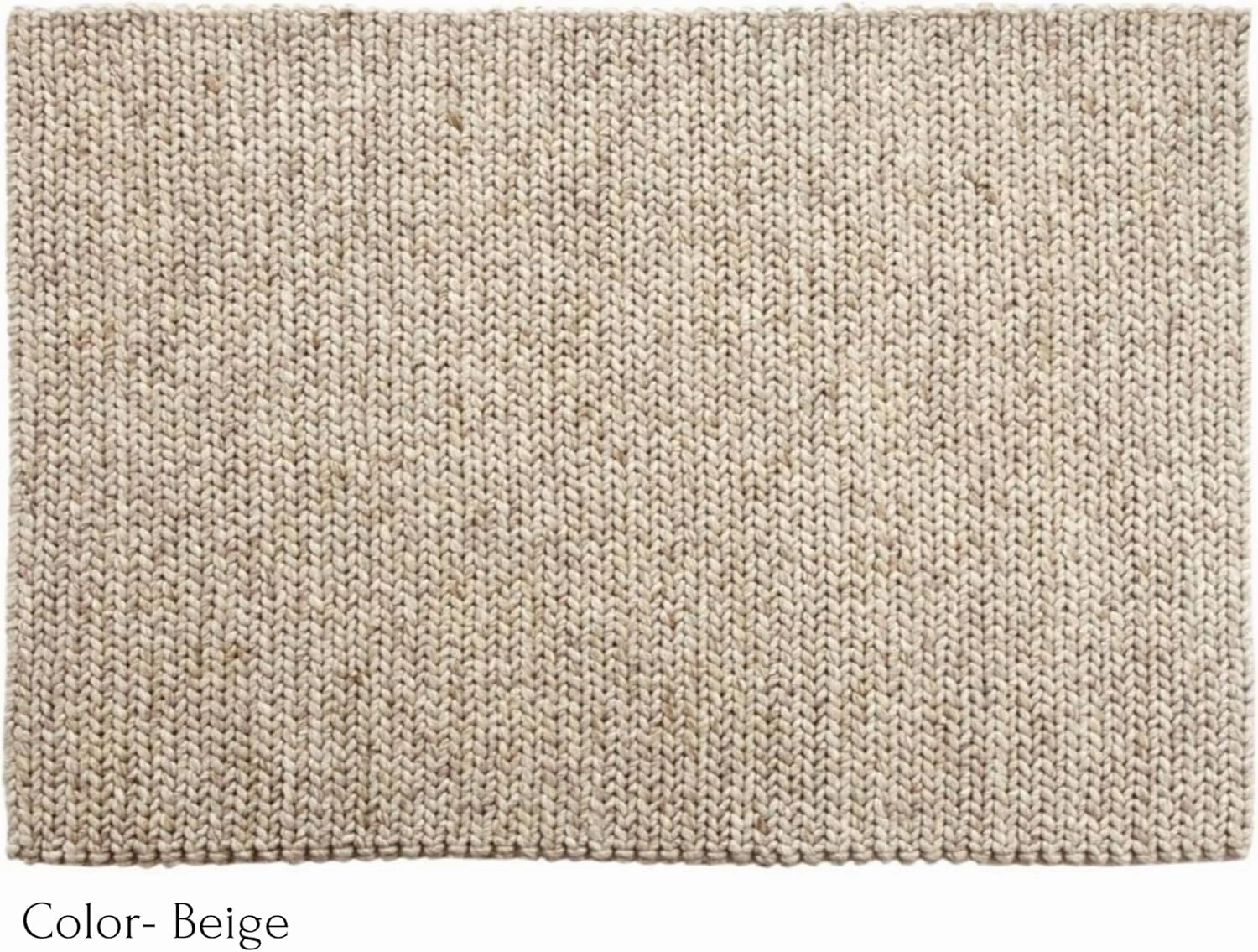 Chunky Knit Wool Area Rug, Dark Grey, Handmade Loop Design Runner Rug, Modern Scandinavian Style Rug (Beige, 5x8 Feet)