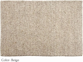 Chunky Knit Wool Area Rug, Dark Grey, Handmade Loop Design Runner Rug, Modern Scandinavian Style Rug (Beige, 5x8 Feet)