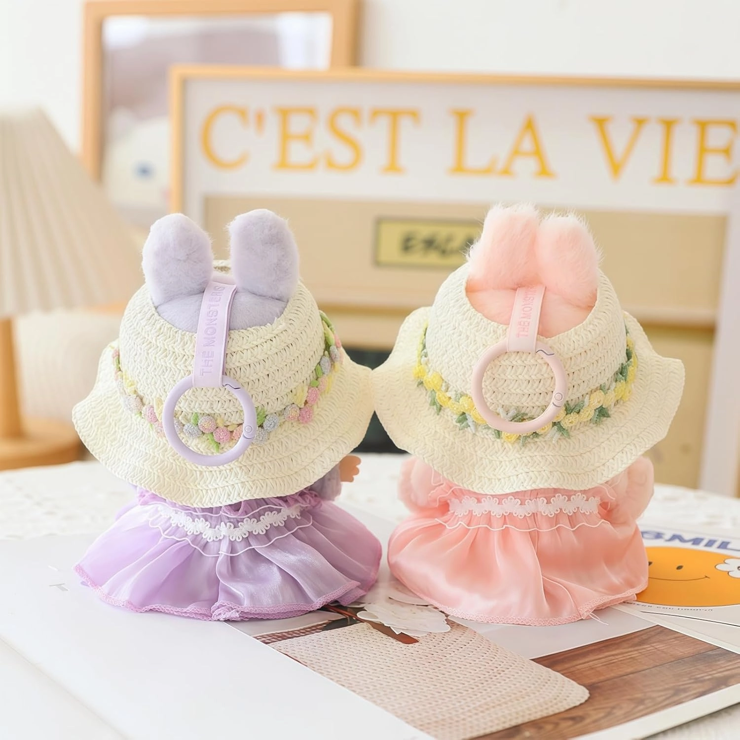 Clothes for Dolls Accessories, Outfit Set 5 Pieces Gauze Dress for 15cm 17cm Doll (No Doll), Romantic Hat Skirt Shoes Doll Clothing Set Replacement Purple
