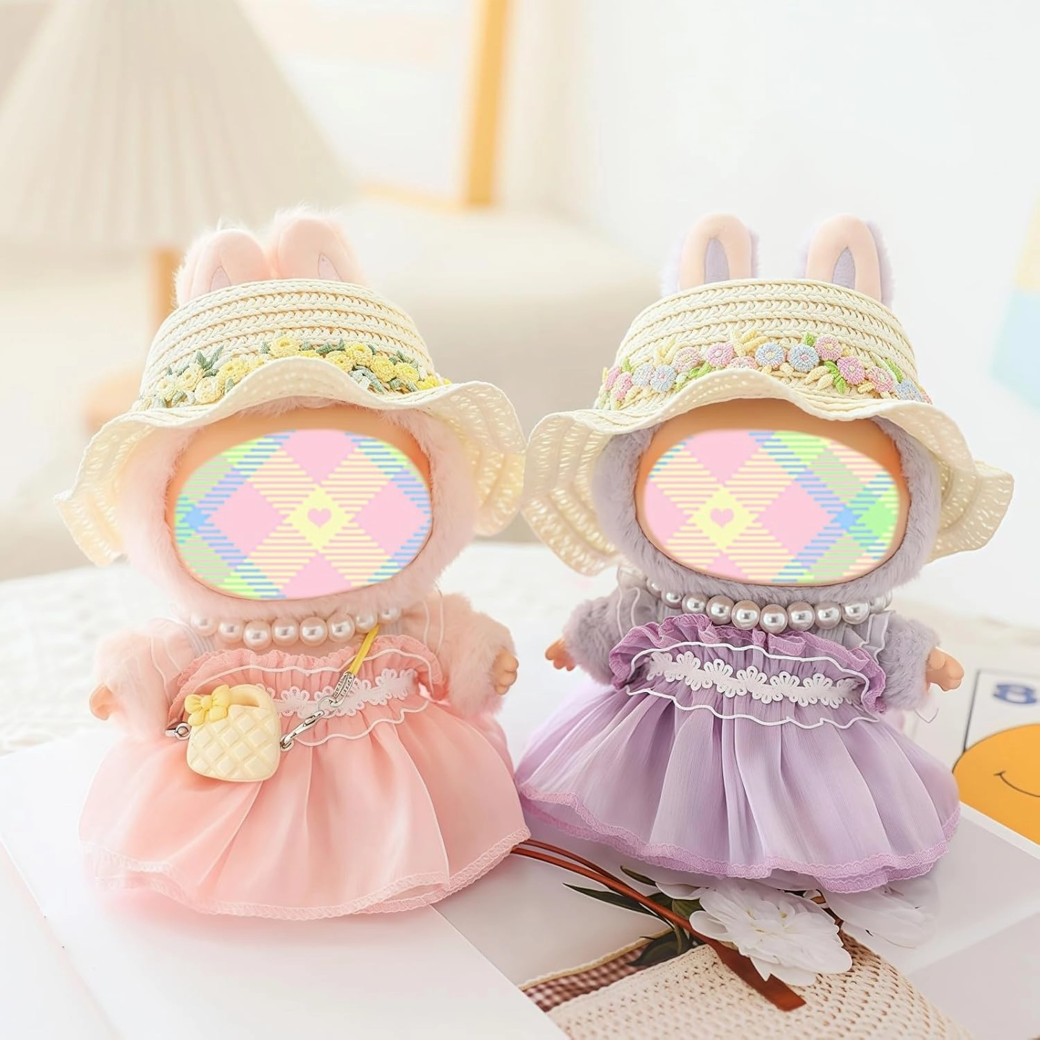 Clothes for Dolls Accessories, Outfit Set 5 Pieces Gauze Dress for 15cm 17cm Doll (No Doll), Romantic Hat Skirt Shoes Doll Clothing Set Replacement Purple