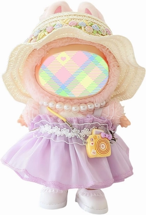 Clothes for Dolls Accessories, Outfit Set 5 Pieces Gauze Dress for 15cm 17cm Doll (No Doll), Romantic Hat Skirt Shoes Doll Clothing Set Replacement Purple