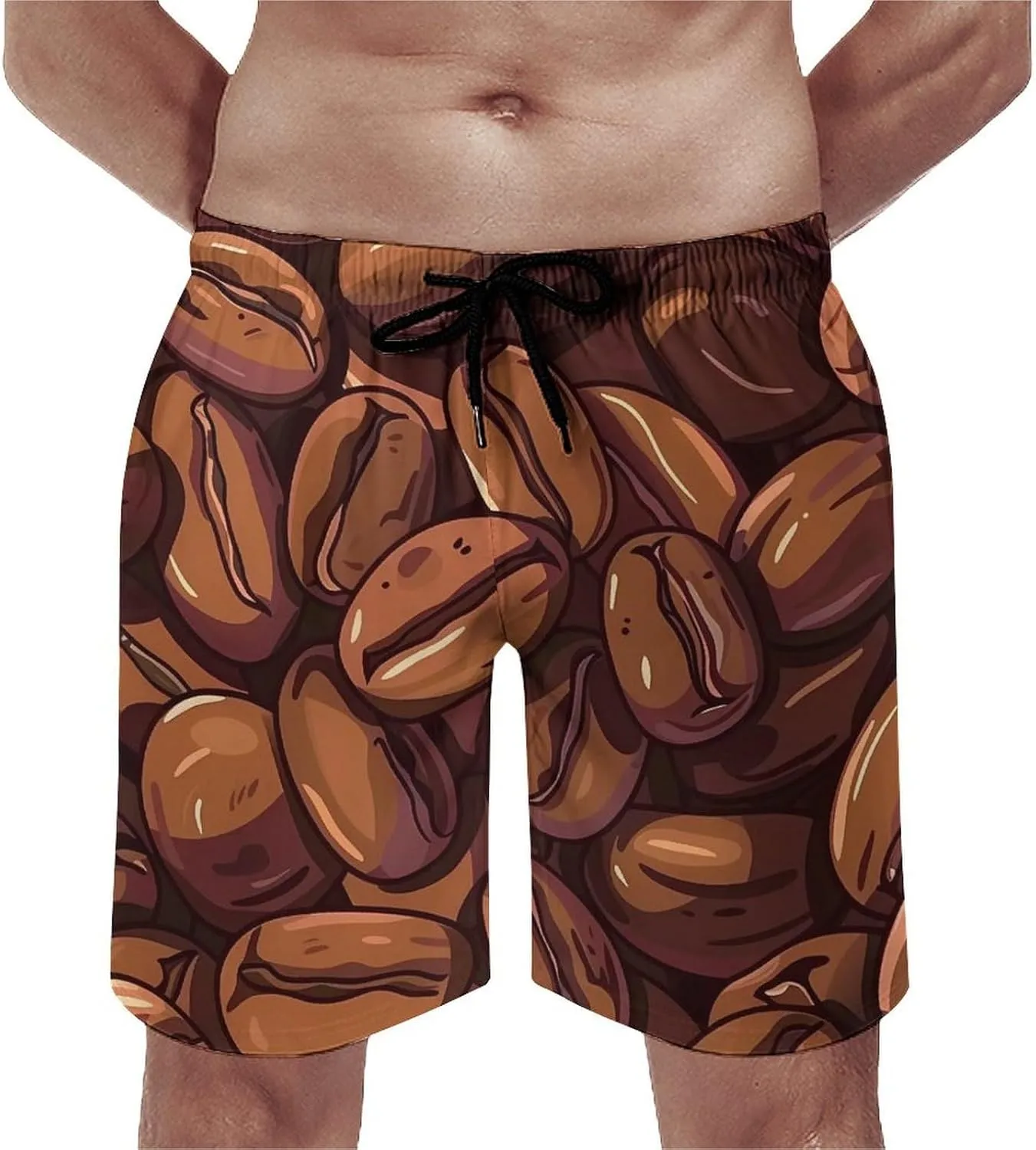 Cocoa Coffee Beans Men's Swim Trunks Breathable Bathing Suit Swimming Board Shorts Hawaiian Beach Swimwear