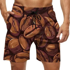 Cocoa Coffee Beans Men's Swim Trunks Breathable Bathing Suit Swimming Board Shorts Hawaiian Beach Swimwear