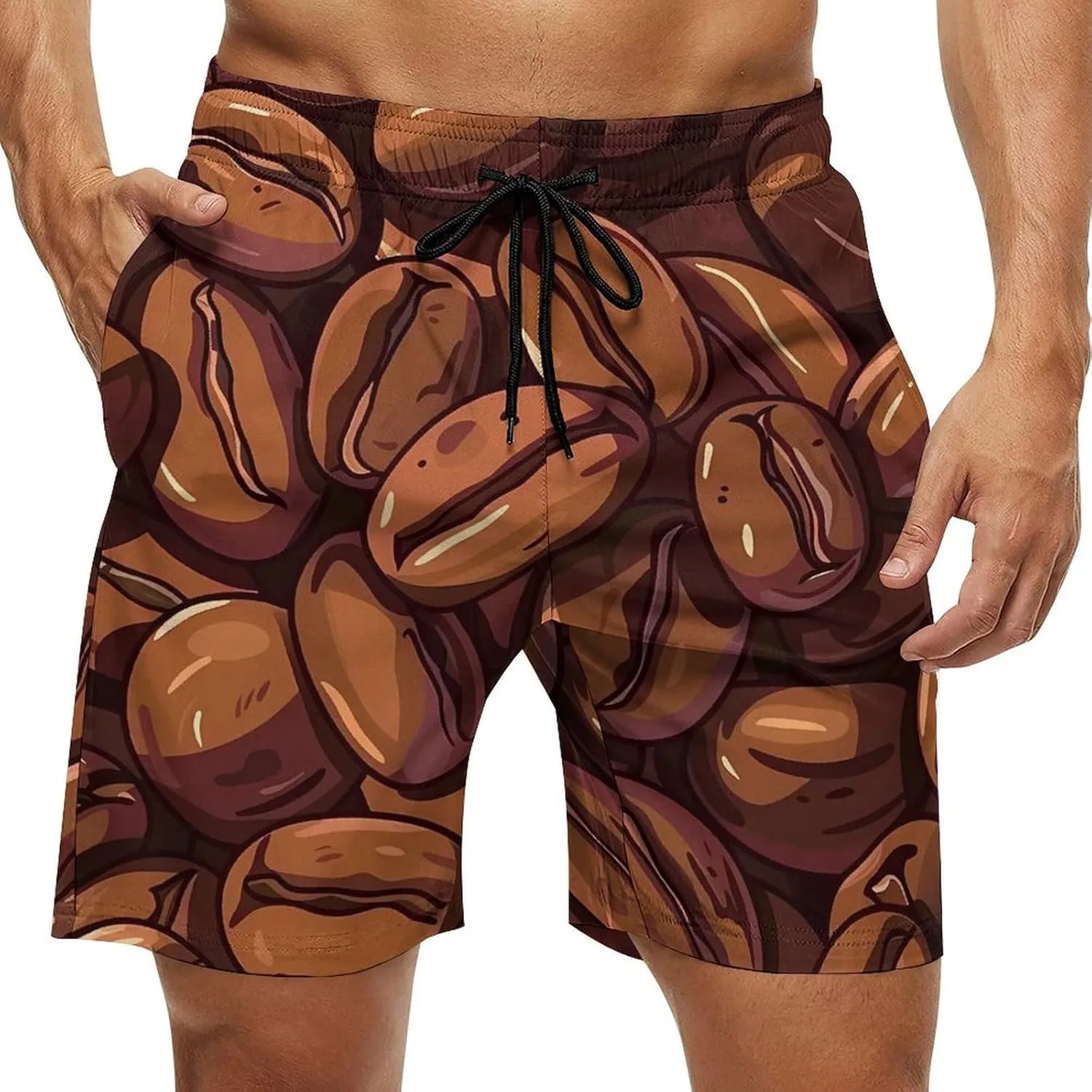 Cocoa Coffee Beans Men's Swim Trunks Breathable Bathing Suit Swimming Board Shorts Hawaiian Beach Swimwear