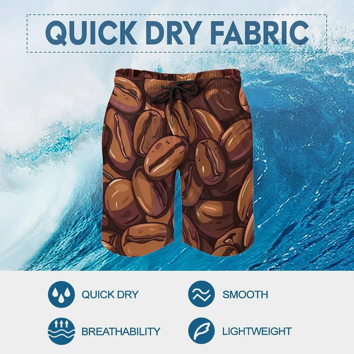 Cocoa Coffee Beans Men's Swim Trunks Breathable Bathing Suit Swimming Board Shorts Hawaiian Beach Swimwear
