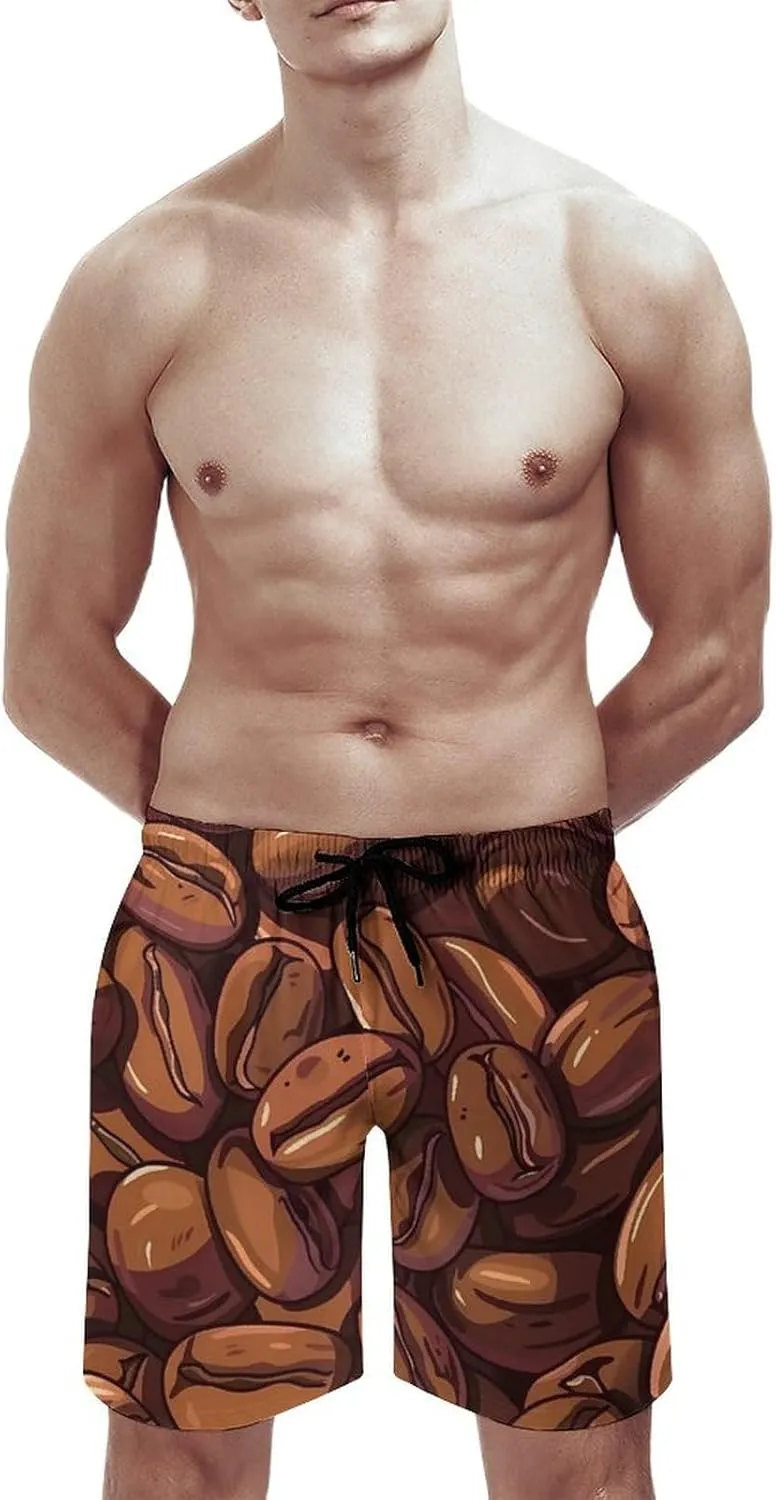Cocoa Coffee Beans Men's Swim Trunks Breathable Bathing Suit Swimming Board Shorts Hawaiian Beach Swimwear
