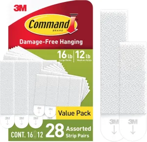 Command 15 lb & 10 lb Large and Medium Picture Hanging Strips 28 Assorted Pairs (56 Command Strips), Damage Free Hanging Picture Hangers, Great for Home Decor, White Adhesive