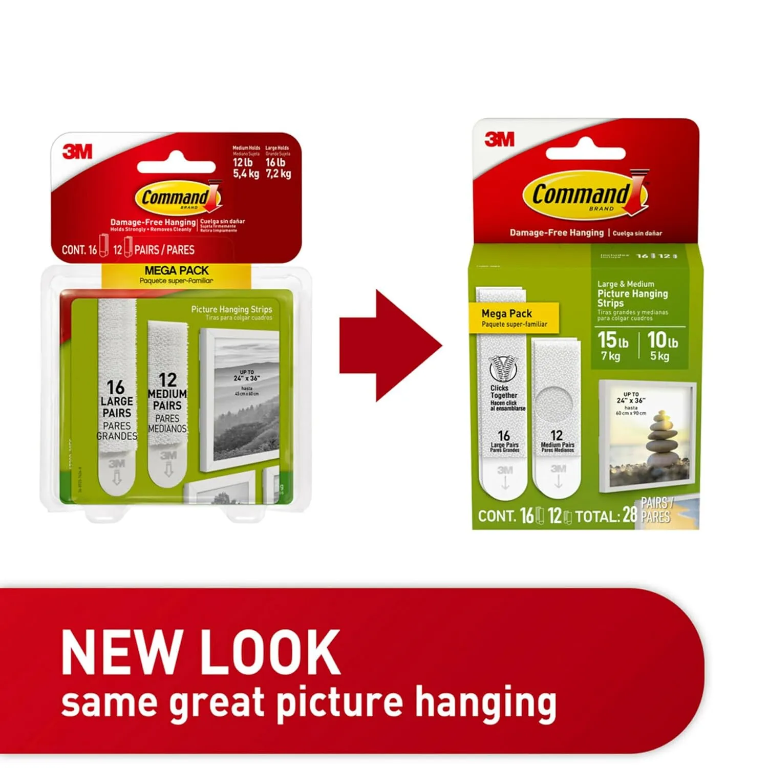 Command 15 lb & 10 lb Large and Medium Picture Hanging Strips 28 Assorted Pairs (56 Command Strips), Damage Free Hanging Picture Hangers, Wall Hanging Strips for Home Decor, White Adhesive Strips
