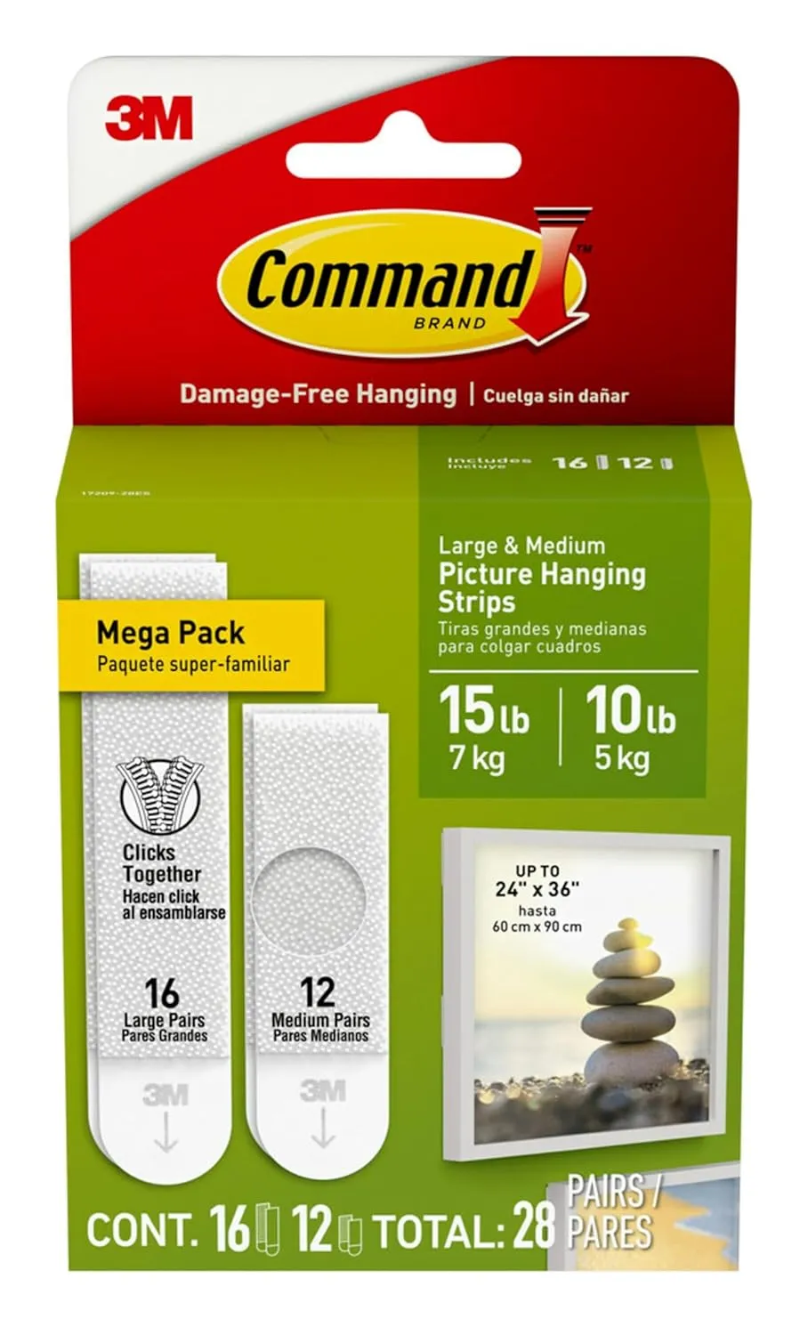 Command 15 lb & 10 lb Large and Medium Picture Hanging Strips 28 Assorted Pairs (56 Command Strips), Damage Free Hanging Picture Hangers, Wall Hanging Strips for Home Decor, White Adhesive Strips