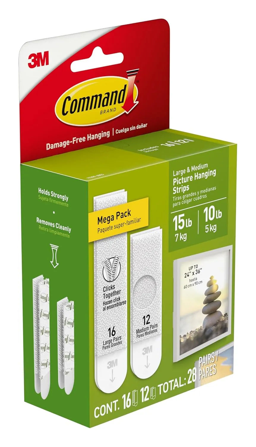 Command 15 lb & 10 lb Large and Medium Picture Hanging Strips 28 Assorted Pairs (56 Command Strips), Damage Free Hanging Picture Hangers, Wall Hanging Strips for Home Decor, White Adhesive Strips
