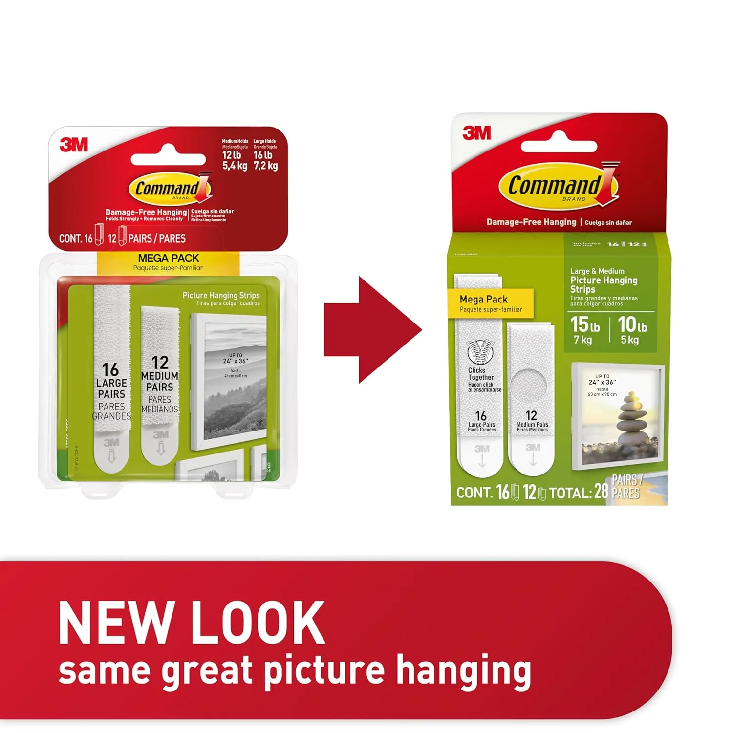 Command 15 lb & 10 lb Large and Medium Picture Hanging Strips 28 Assorted Pairs (56 Command Strips), Damage Free Hanging Picture Hangers, Wall Hanging Strips for Home Decor, White Adhesive Strips