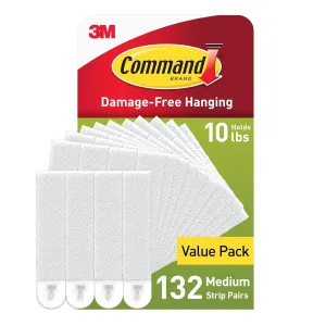 Command Medium Picture Hanging Strips, Damage Free Hanging Picture Hangers, No Tools Wall Hanging Strips for Living Spaces, 132 White Adhesive Strip Pairs(264 Command Strips)