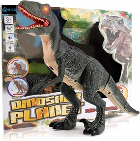 Contixo Remote Control Dinosaur Toy - Walking Velociraptor with Light-Up Eyes & Roaring Effect, 2.4GHz Simulation RC Robot Dinosaur for Boys & Girls Ages 4-12, DR1