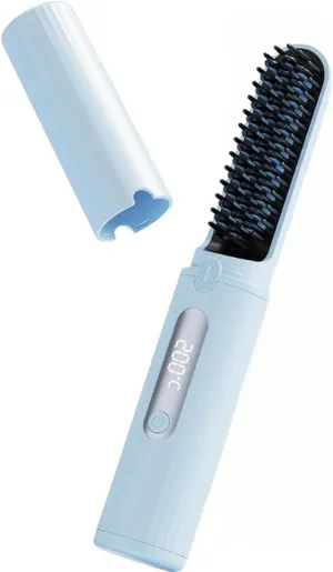Cordless Hair Straightener Brush,Negative Ion Electric Hot Comb Straightening for Women,Anti-Scald Portable Styling Brush for Travel & Car,Fast Heating USB Charging Mini Hair Straightening Irons