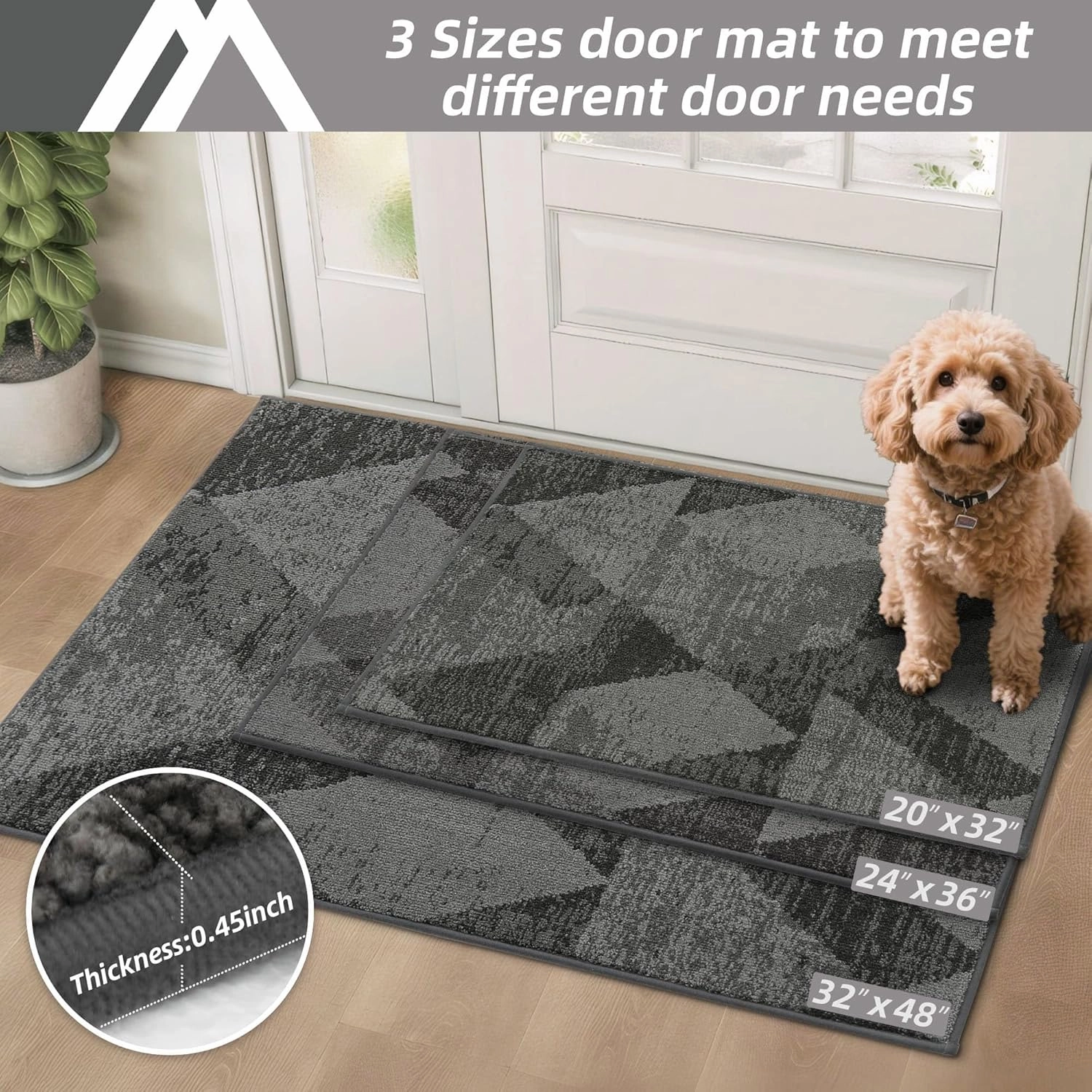 COSY HOMEER Door Mat Entrance, 24"x36" Non-Slip Absorbent Doormat for Front Door, Low Profile Dirt Trapper Entryway Mat, Washable Rugs for Muddy Paws & High Traffic Areas, Gray
