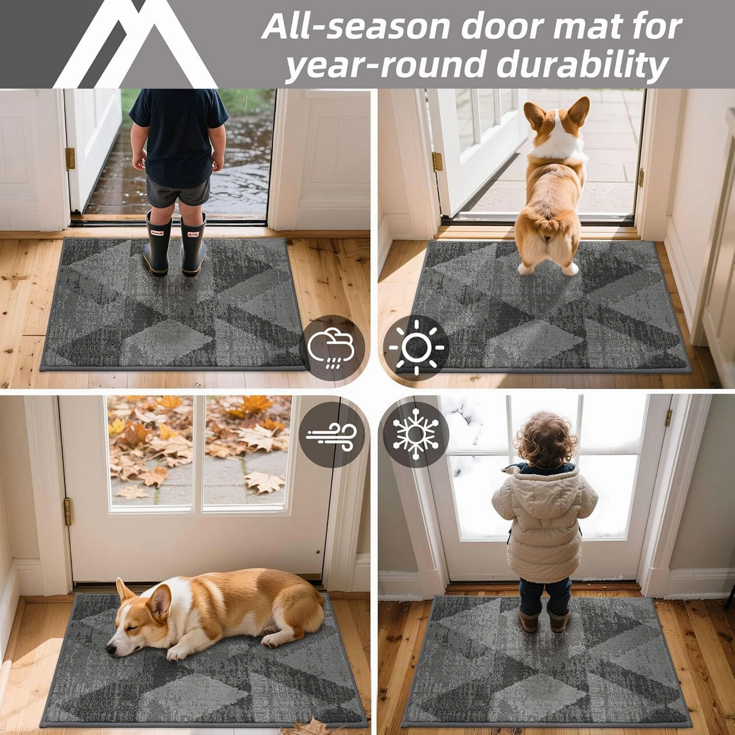 COSY HOMEER Door Mat Entrance, 24"x36" Non-Slip Absorbent Doormat for Front Door, Low Profile Dirt Trapper Entryway Mat, Washable Rugs for Muddy Paws & High Traffic Areas, Gray