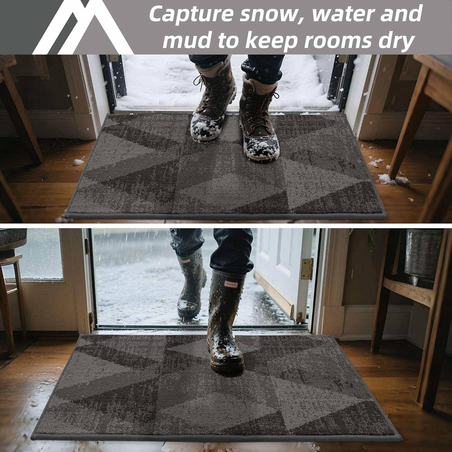 COSY HOMEER Door Mat Entrance, 24"x36" Non-Slip Absorbent Doormat for Front Door, Low Profile Dirt Trapper Entryway Mat, Washable Rugs for Muddy Paws & High Traffic Areas, Gray