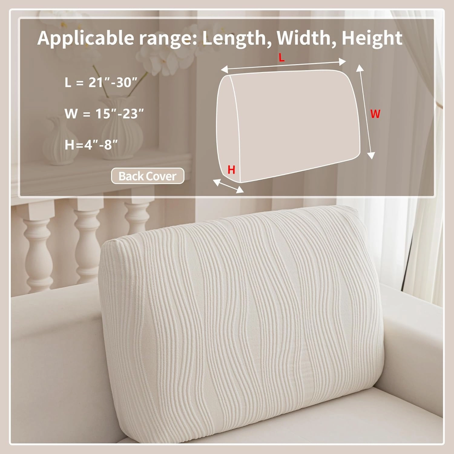 Couch Cushion Covers, Super Stretch Washable Sofa Slipcovers for L Shaped & Modular Seats, Pet-Friendly Furniture Protector with Stripe Design, (1PC Back Cover, Ivory)