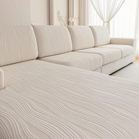 Couch Cushion Covers, Super Stretch Washable Sofa Slipcovers for L Shaped & Modular Seats, Pet-Friendly Furniture Protector with Stripe Design, (1PC Back Cover, Ivory)