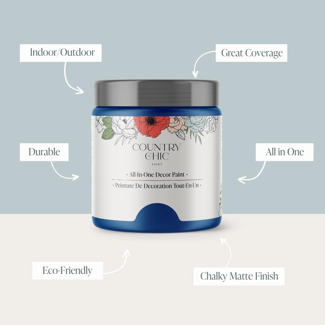 Country Chic All-in-One Chalk Paint for Furniture, Cabinets, Home Decor, Eco-Friendly, Matte Finish, Built-In Primer & Top Coat for Wood, Metal - Bling Bling (Royal Blue) - 8 oz (237 ml)