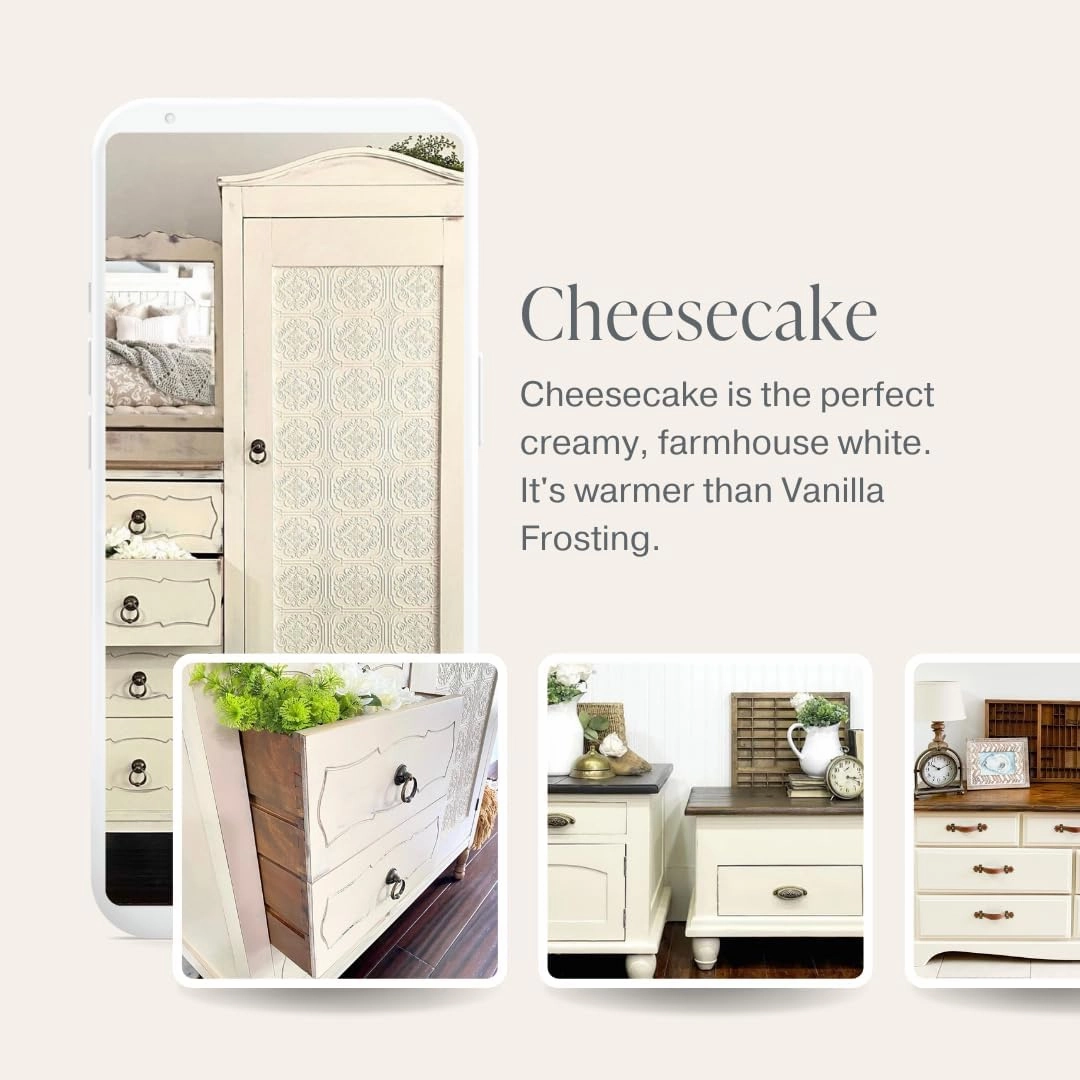 Country Chic All-in-One Chalk Paint for Furniture, Cabinets, Home Decor, Eco-Friendly, Matte Finish, Built-In Primer & Top Coat for Wood, Metal - Cheesecake (Off White) - 8 oz (237 ml)