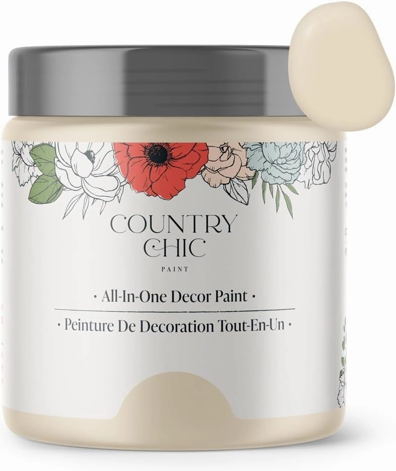 Country Chic All-in-One Chalk Paint for Furniture, Cabinets, Home Decor, Eco-Friendly, Matte Finish, Built-In Primer & Top Coat for Wood, Metal - Cheesecake (Off White) - 8 oz (237 ml)