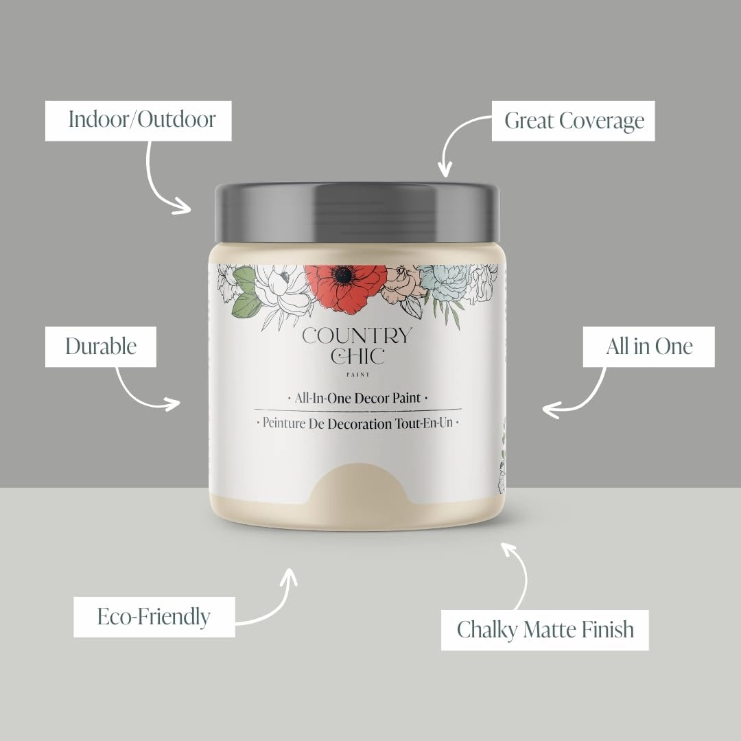 Country Chic All-in-One Chalk Paint for Furniture, Cabinets, Home Decor, Eco-Friendly, Matte Finish, Built-In Primer & Top Coat for Wood, Metal - Cheesecake (Off White) - 8 oz (237 ml)