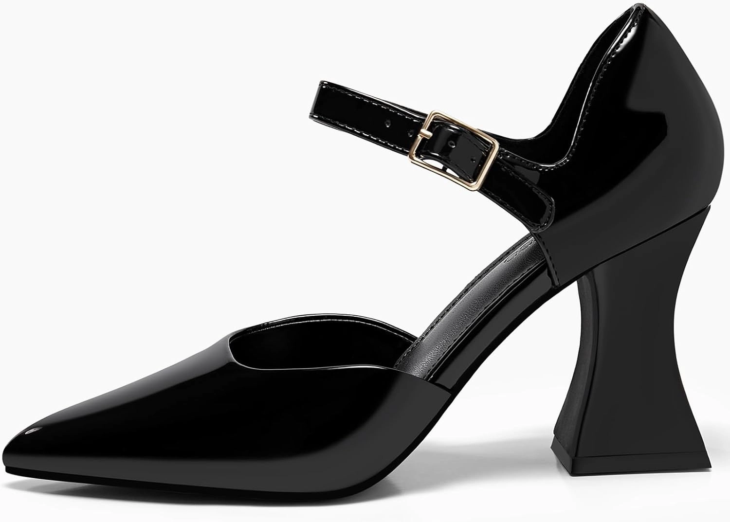 Coutgo Womens Chunky High Heels Closed Pointed Toe Ankle Strap Pumps Cute Dress Dance Shoes