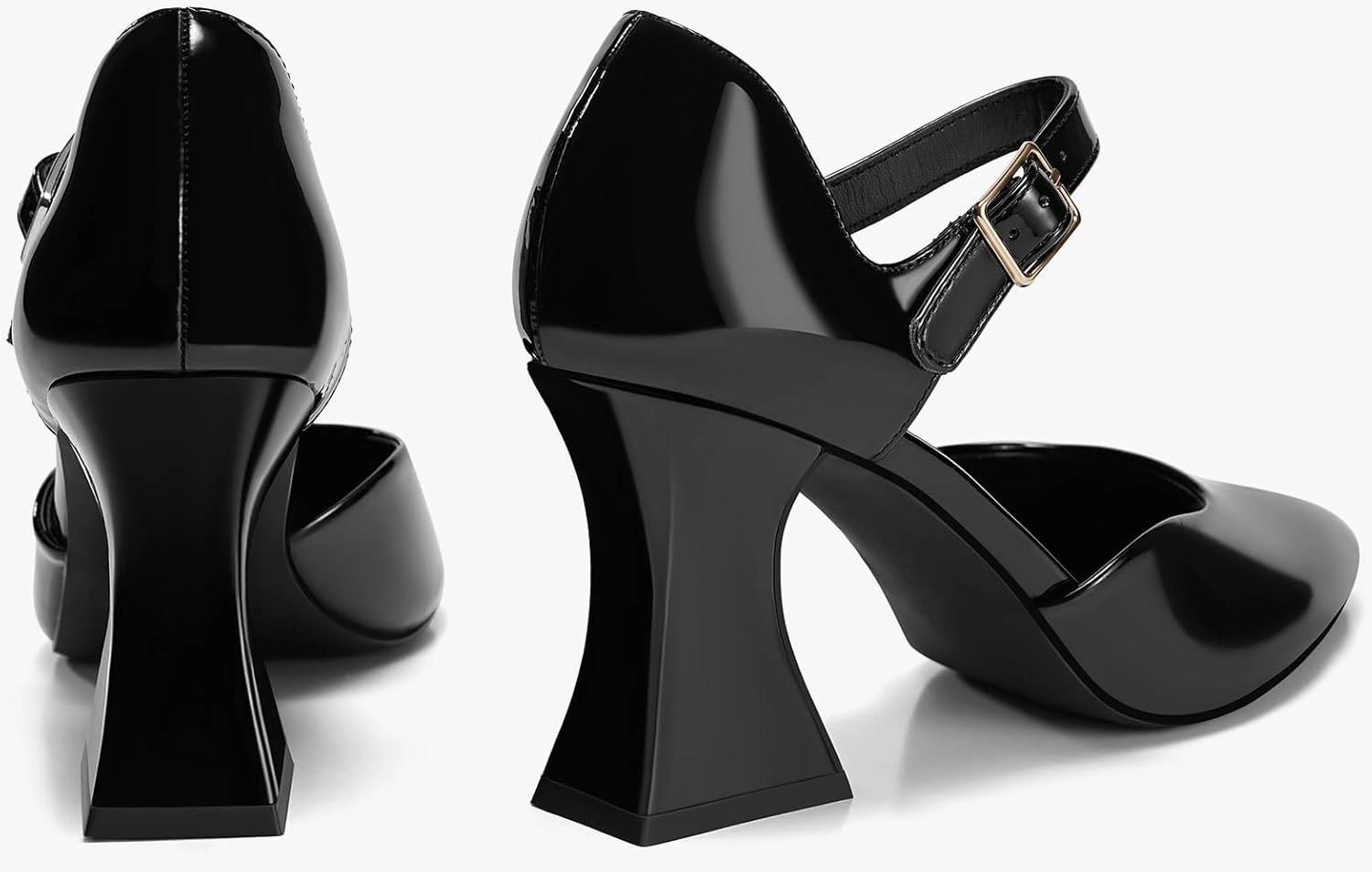 Coutgo Womens Chunky High Heels Closed Pointed Toe Ankle Strap Pumps Cute Dress Dance Shoes