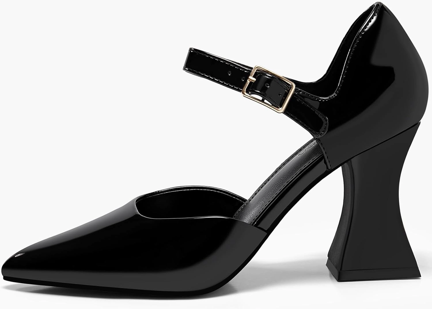 Coutgo Womens Chunky High Heels Closed Pointed Toe Ankle Strap Pumps Cute Dress Dance Shoes