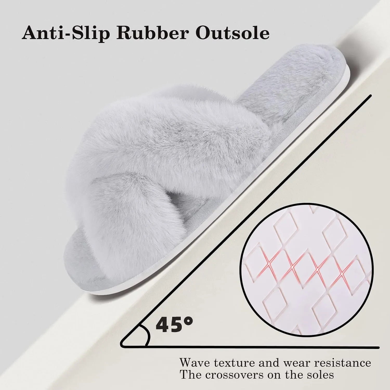 Cozyfurry Womens Cross Band Slippers Cozy Furry Fuzzy House Slippers Open Toe Fluffy Indoor Shoes Outdoor Slip on Warm Breathable Anti-skid Sole