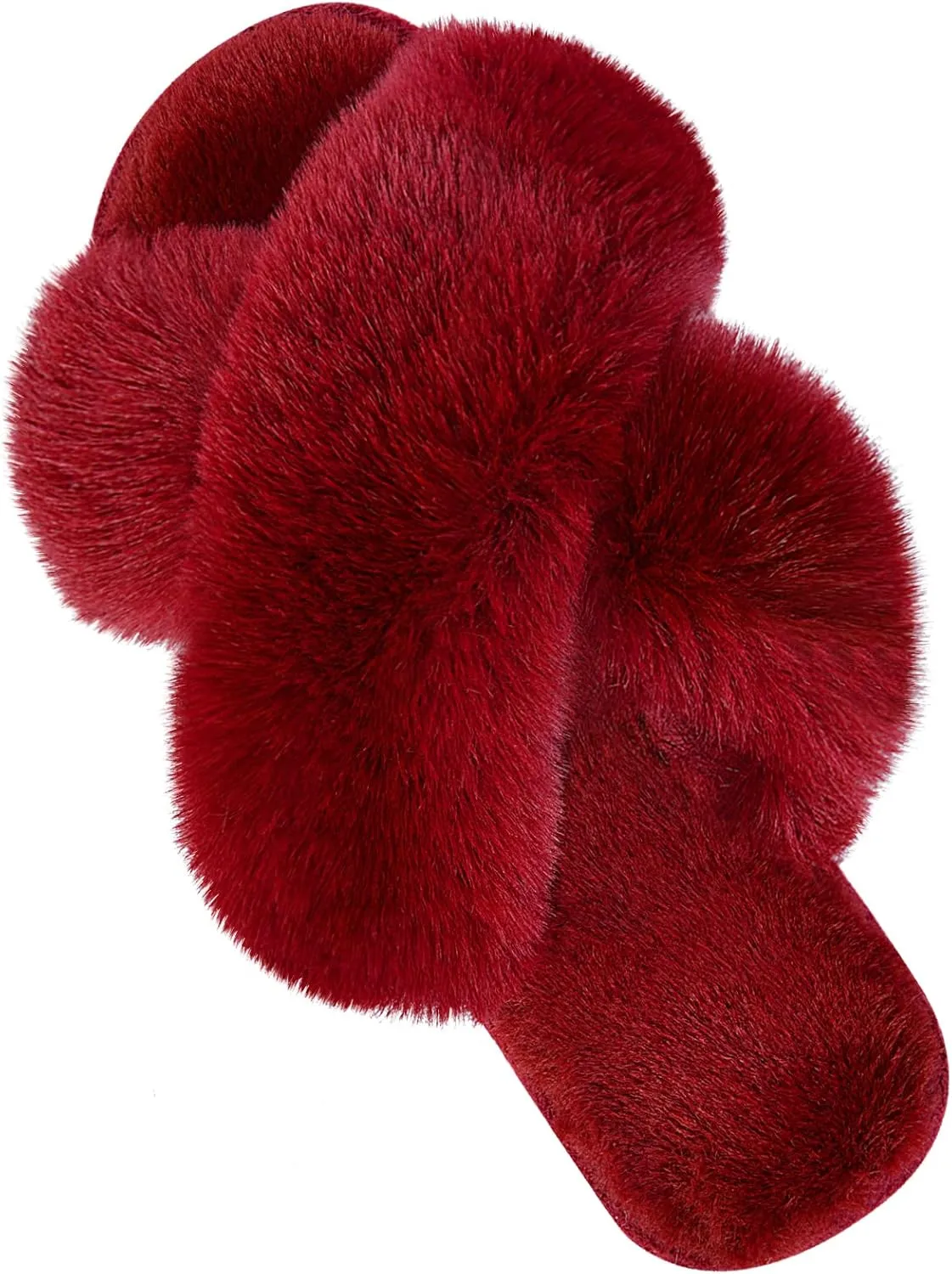 Cozyfurry Womens Cross Band Slippers Cozy Furry Fuzzy House Slippers Open Toe Fluffy Indoor Shoes Outdoor Slip on Warm Breathable Anti-skid Sole