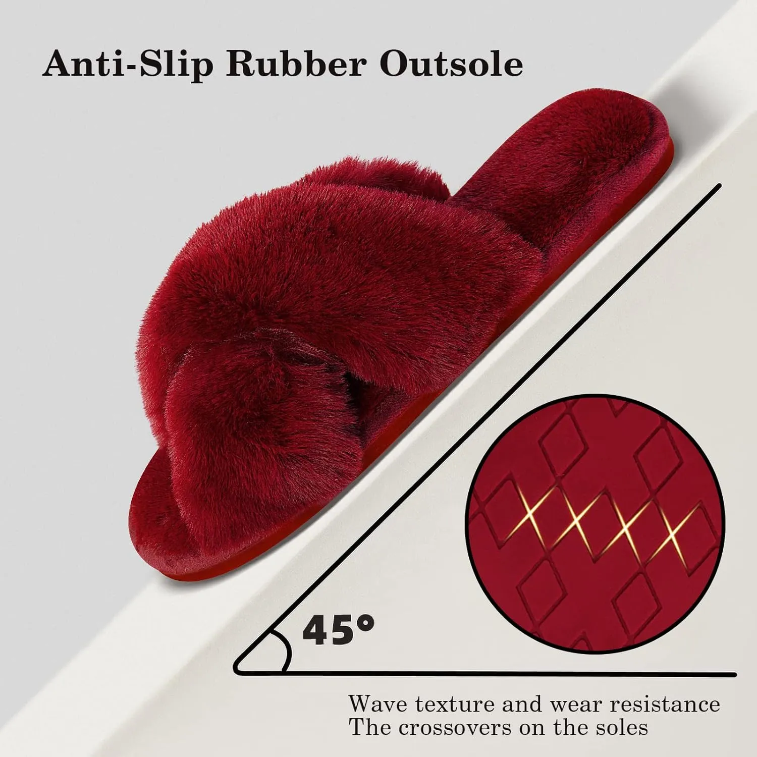 Cozyfurry Womens Cross Band Slippers Cozy Furry Fuzzy House Slippers Open Toe Fluffy Indoor Shoes Outdoor Slip on Warm Breathable Anti-skid Sole