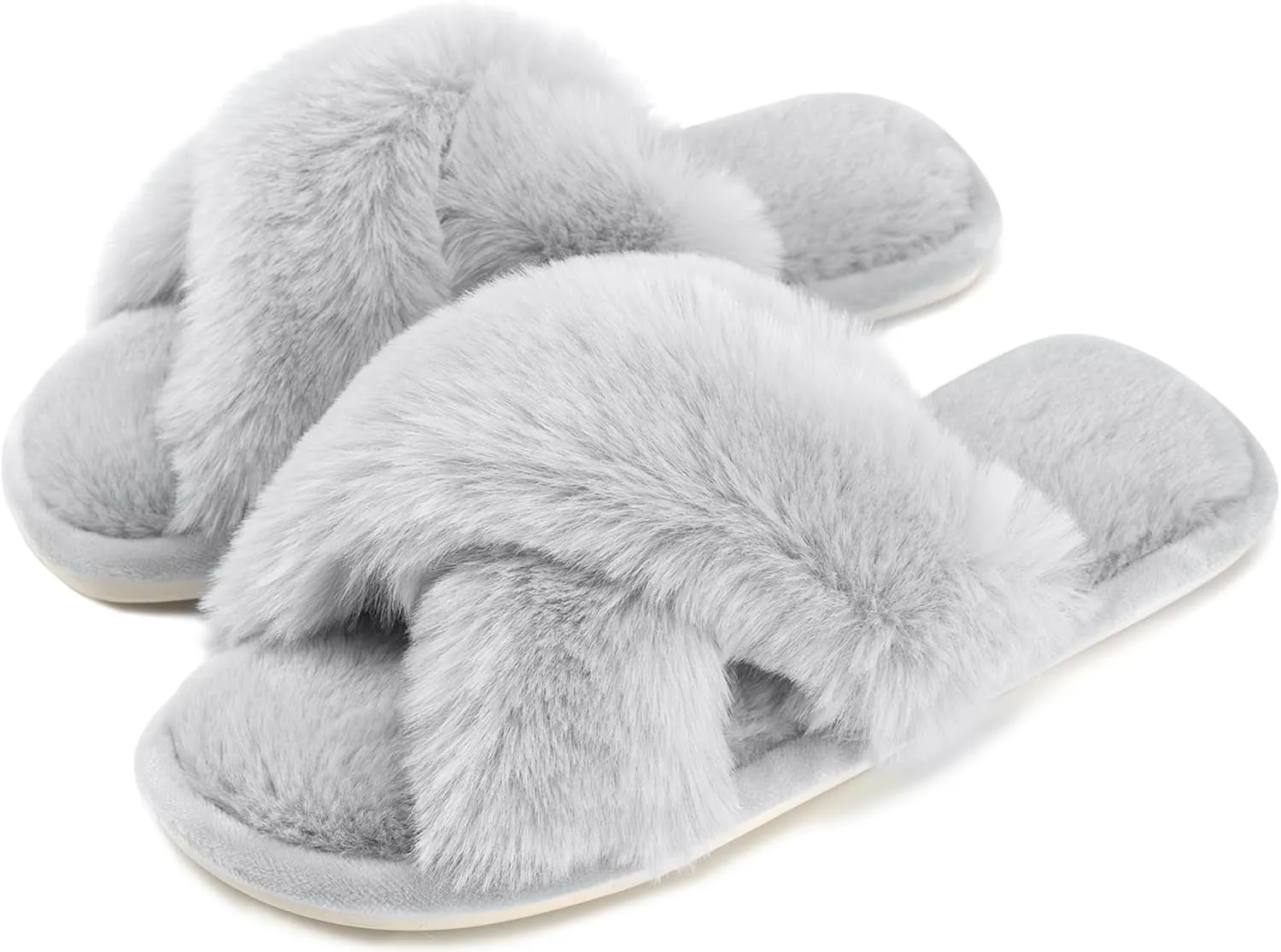 Cozyfurry Womens Cross Band Slippers Cozy Furry Fuzzy House Slippers Open Toe Fluffy Indoor Shoes Outdoor Slip on Warm Breathable Anti-skid Sole