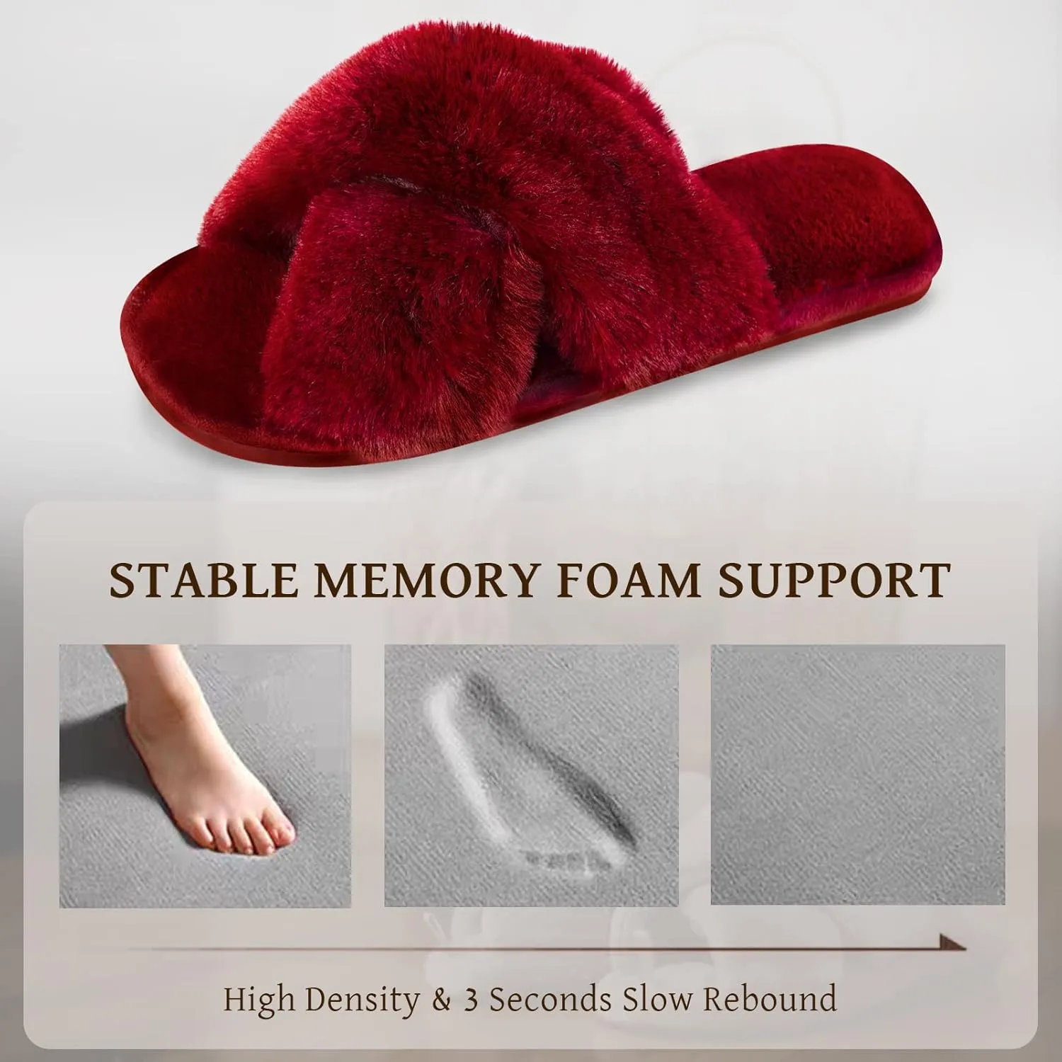 Cozyfurry Womens Cross Band Slippers Cozy Furry Fuzzy House Slippers Open Toe Fluffy Indoor Shoes Outdoor Slip on Warm Breathable Anti-skid Sole