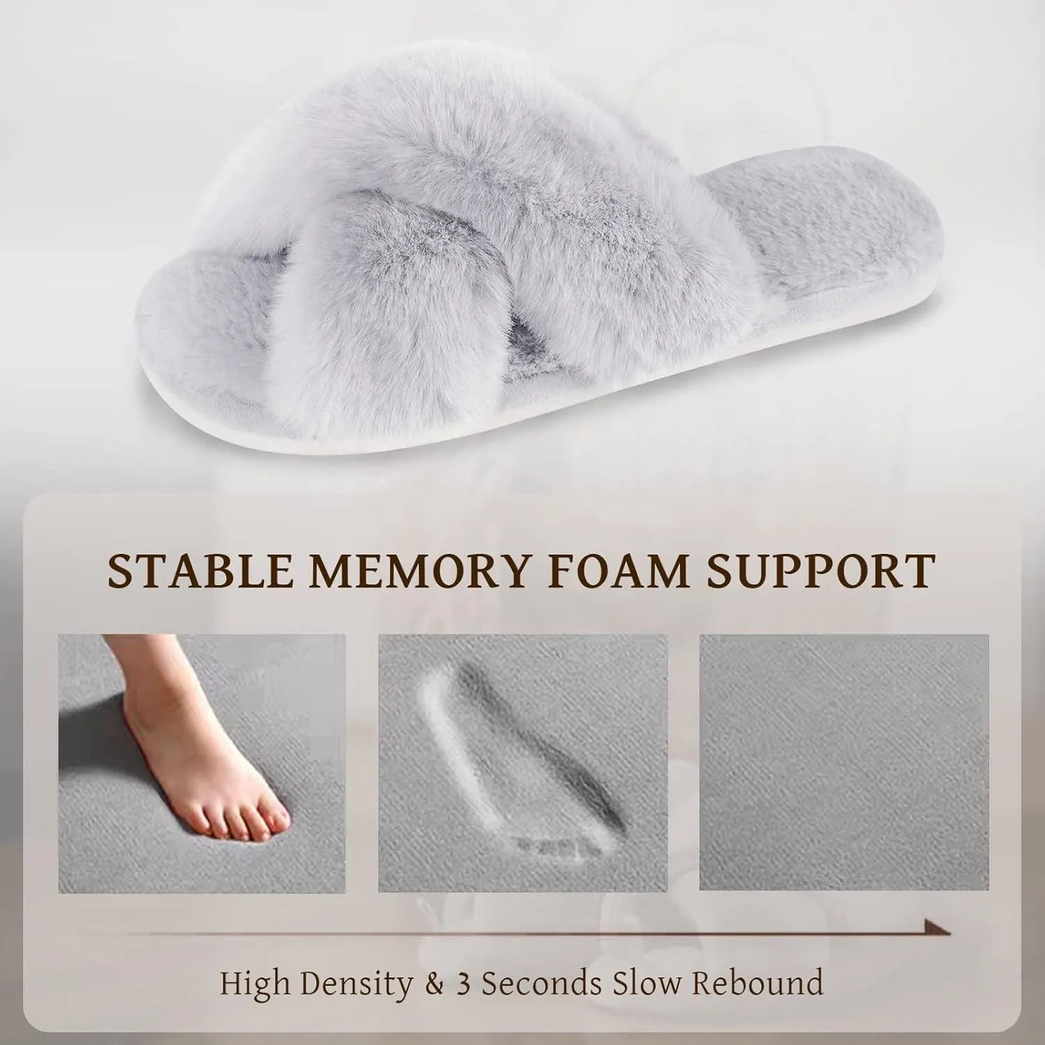 Cozyfurry Womens Cross Band Slippers Cozy Furry Fuzzy House Slippers Open Toe Fluffy Indoor Shoes Outdoor Slip on Warm Breathable Anti-skid Sole